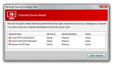 Microsoft security essentials alert