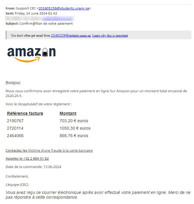 Phishing mail amazon